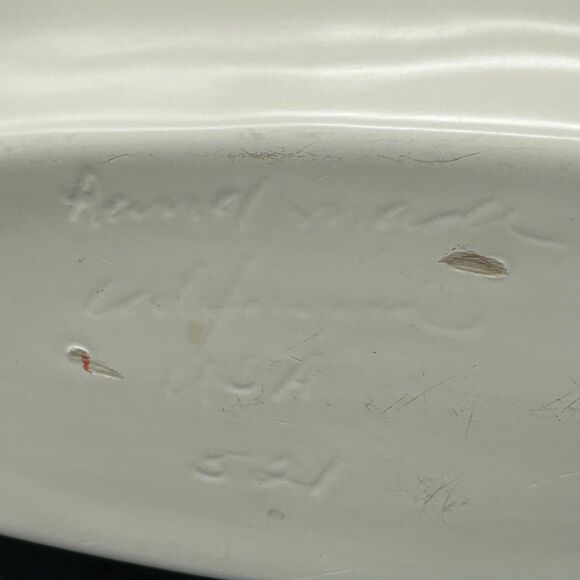 Vintage Matte Green California Pottery Oval Dish with Pink Flower - Picture 6 of 8